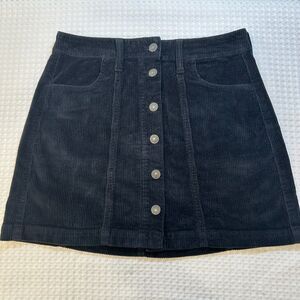 American Eagle Full Snap Black Corduroy Mini Skirt Size 4